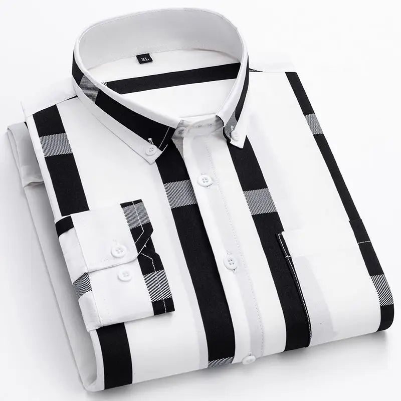 Spring Autumn Fashion Striped Printing Men's Clothing Blouse Casual Buttons POLO Collar Long Sleeve Breathable Thin Style Shirts