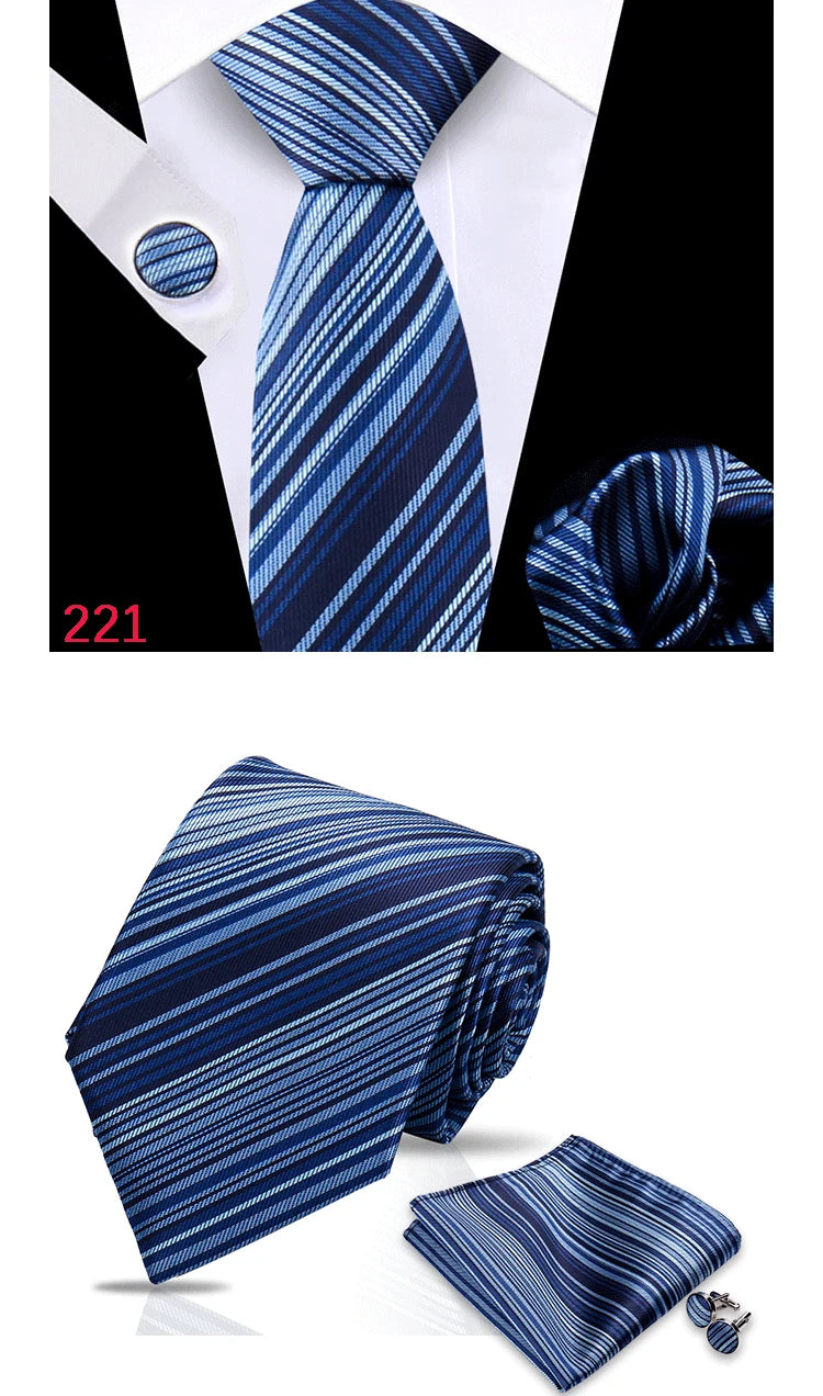 Luxury Plaid Tie For Mens Necktie Handkerchief Pocket Square Cufflinks Set Jacquard Woven Ties Wedding Business Accessories