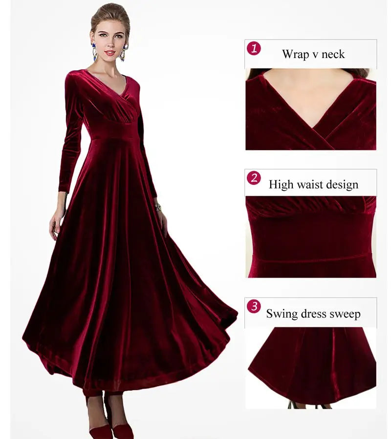 Autumn New 2023 Long Dress Cocktail Party Evening Elegant V Neck Velvet Formal Robe Gown Maxi Dress For Women Clothing Vestidos