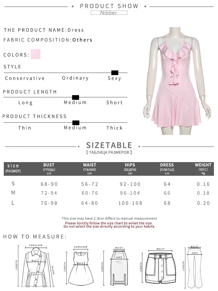 Nibber Halter Ruffles V-Neck Dress Women Backless Elegant Sexy Summer Fashion V-Neck Solid Birthday Party Clubwear Mini Bodycon