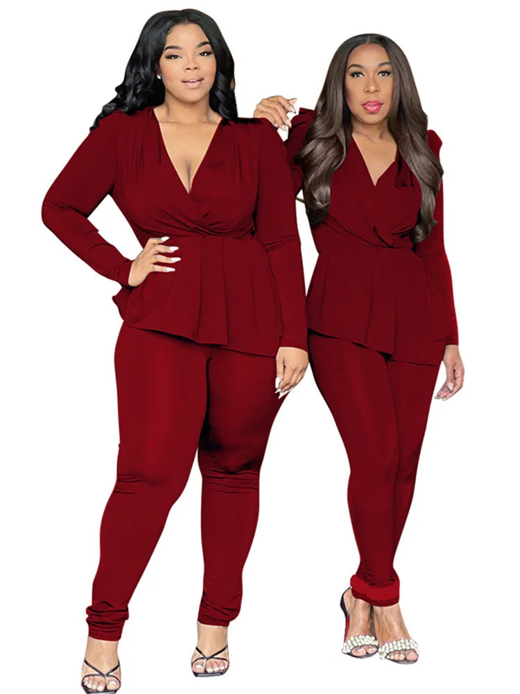 Wmstar Plus Size Two Piece Set Women Clothing Pants Sets Top Leggings Matching Office Lady Fall Clothes