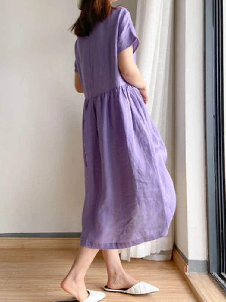 New in Spring Summer Women's Dress Elegant Casual Loose Short Sleeve Tops A-LINE Oversize Solid Midi Dresses for Women Clothing