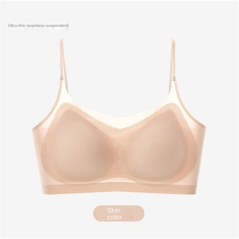 Ultra-thin breathable ice silk bra Women's underwear seamless halter vest U-shaped back pull together