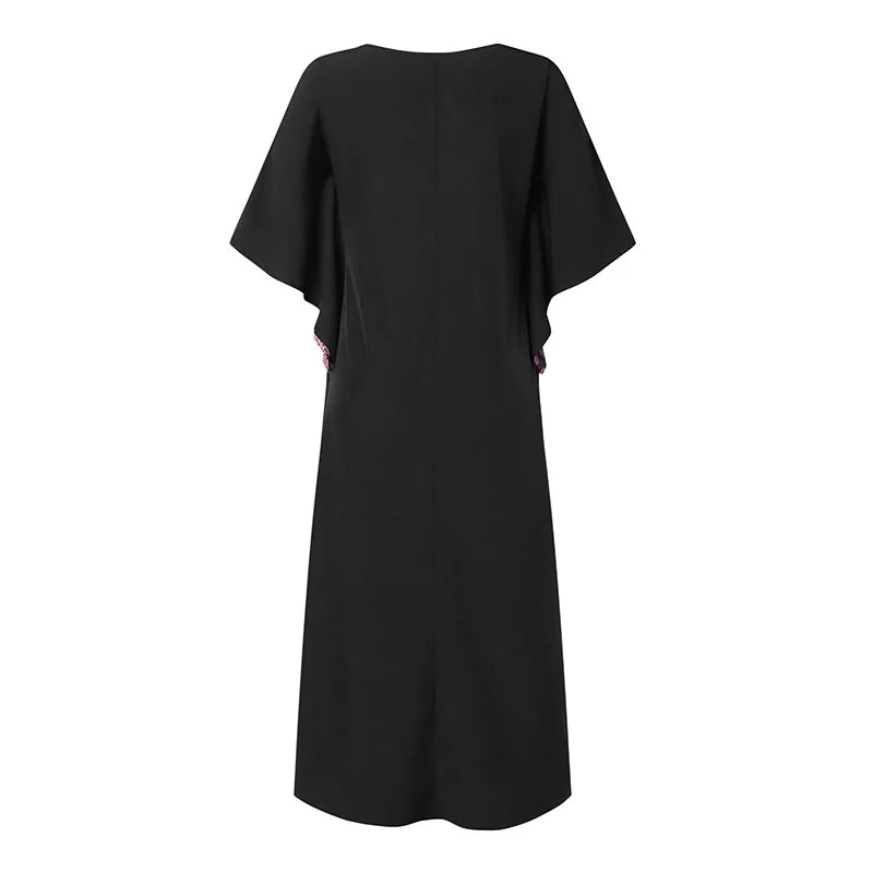 VONDA Women Summer Maxi Dress 2025 Vintage 3/4 Sleeve Printing Sundress Beach Robe Bohemian Bat-wing Sleeve Vestidos Polyester