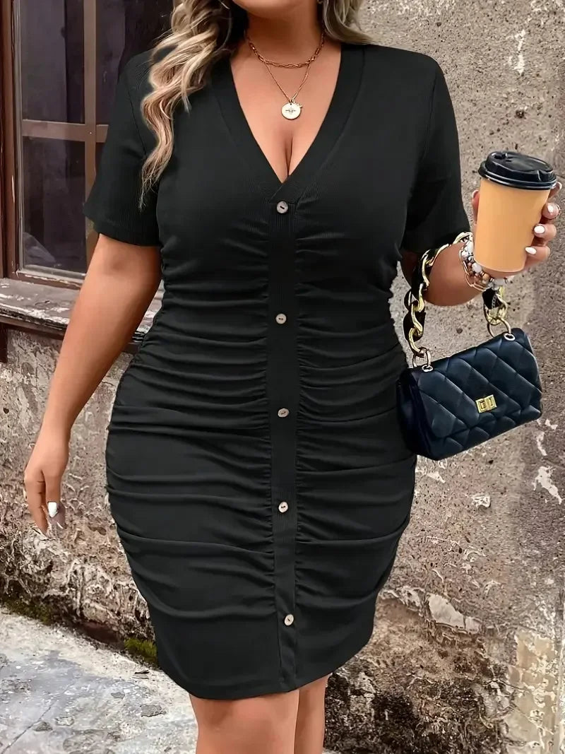 Plus Size Plus Size Women's Tight Fit Wrap Dress Summer Big Code Clothing Button Pleated Maxi Dress Fashionable plus Size Gown