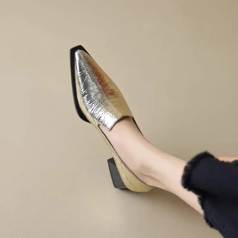 2025 Sapatos Femininas Women Light Weight European Stylish Elegant Black Square Heel Shoes Lady Casual Office Party Shoes