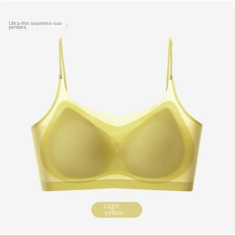 Ultra-thin breathable ice silk bra Women's underwear seamless halter vest U-shaped back pull together