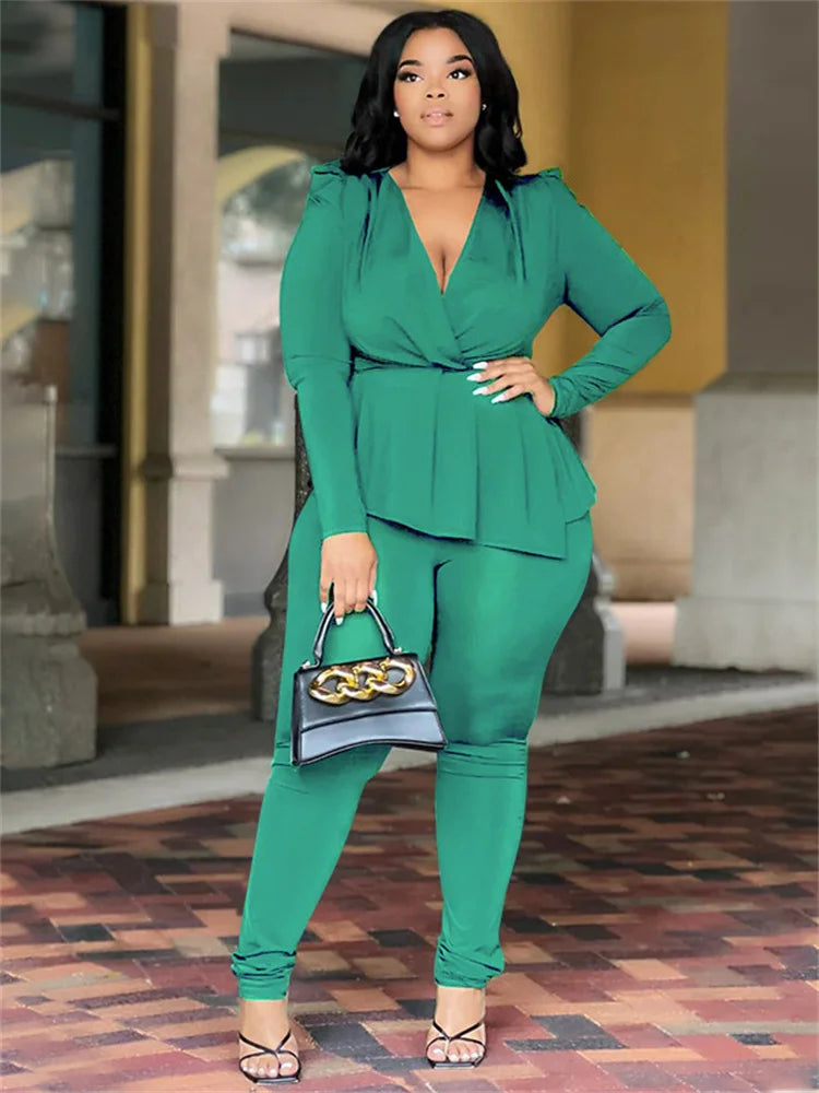 Wmstar Plus Size Two Piece Set Women Clothing Pants Sets Top Leggings Matching Office Lady Fall Clothes