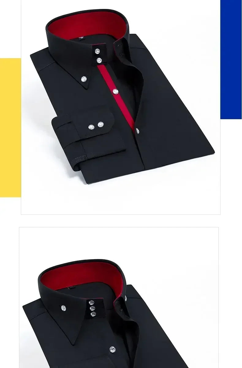 Men's Dress Shirt Autumn Spring Long Sleeve Business Blue Casual Shirts Female Coat Slim-fit Non-ironing Solid Color Black