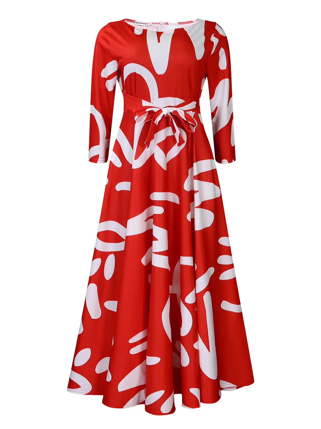 Women's 2024 Autumn New Style Fashionable Elegant Temperament Fashionable Printed Strap Waist Large Skirt Large Size Dress