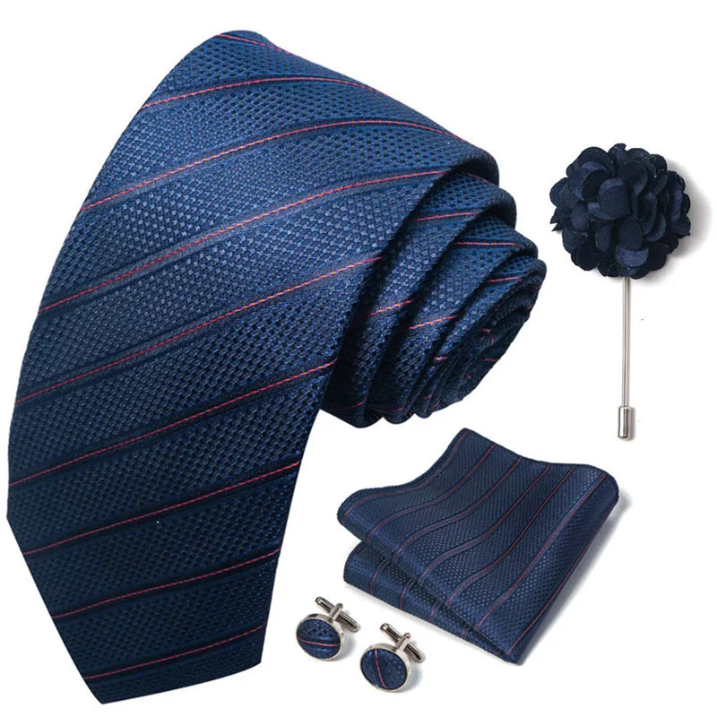 Luxury Mens Ties Floral Black Gold Ties Paisley NeckTie Pocket Square Cufflinks Brooch Set Men's Wedding Party Tie