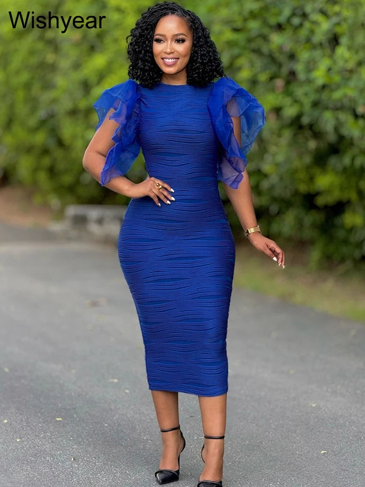 New Women’s Slim Fit Bodycon Dress | O Neck, Ruffle Sleeves, and Package Hips | Office Fashion, Evening & Party Gown