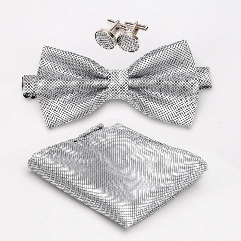 Multicolor Bowtie Pocket Square Cufflinks Sets Classic Solid Color Bowtie Wedding Party Formal Gift Plaids Adjust Neck Bow Tie