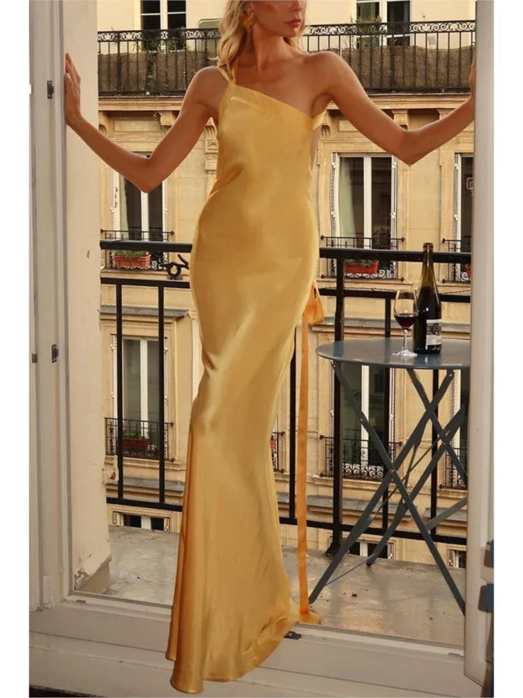 Spring Summer Slim Off Shoulder Evening Dresses Women Solid Color Slant Collar Backless Package Hip Bodycon Party Dress Female