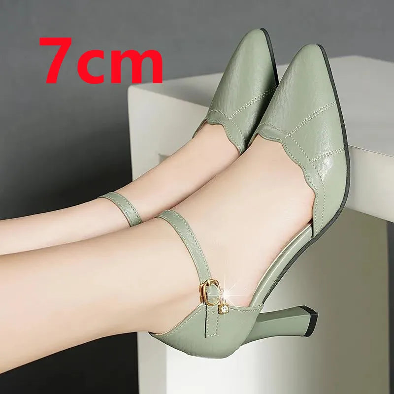 Women Cute Pointed Toe Black Buckle Strap High Heel Shoes Lady Casual Red Comfort Summer Stiletto Heels for Office & Party G6006