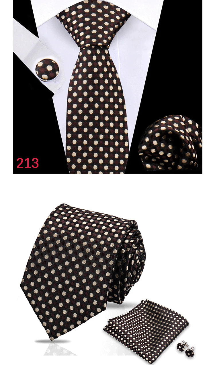 Luxury Plaid Tie For Mens Necktie Handkerchief Pocket Square Cufflinks Set Jacquard Woven Ties Wedding Business Accessories