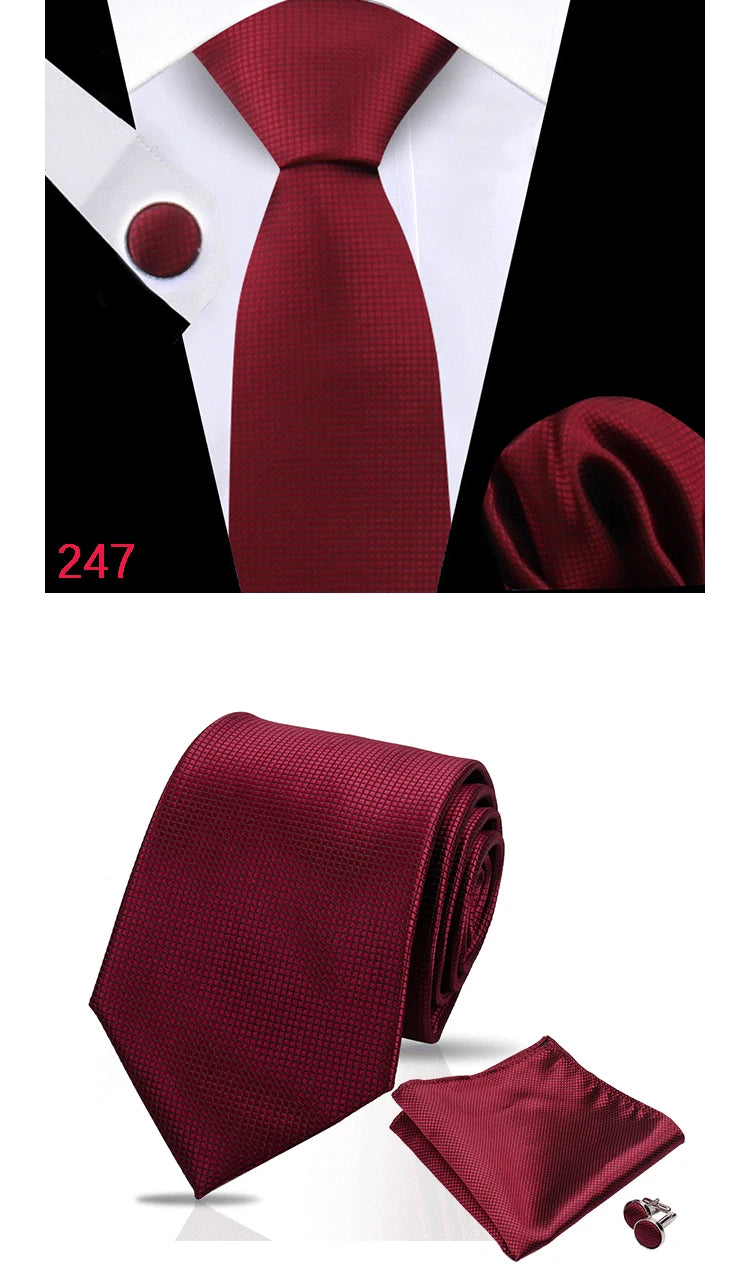 Luxury Plaid Tie For Mens Necktie Handkerchief Pocket Square Cufflinks Set Jacquard Woven Ties Wedding Business Accessories