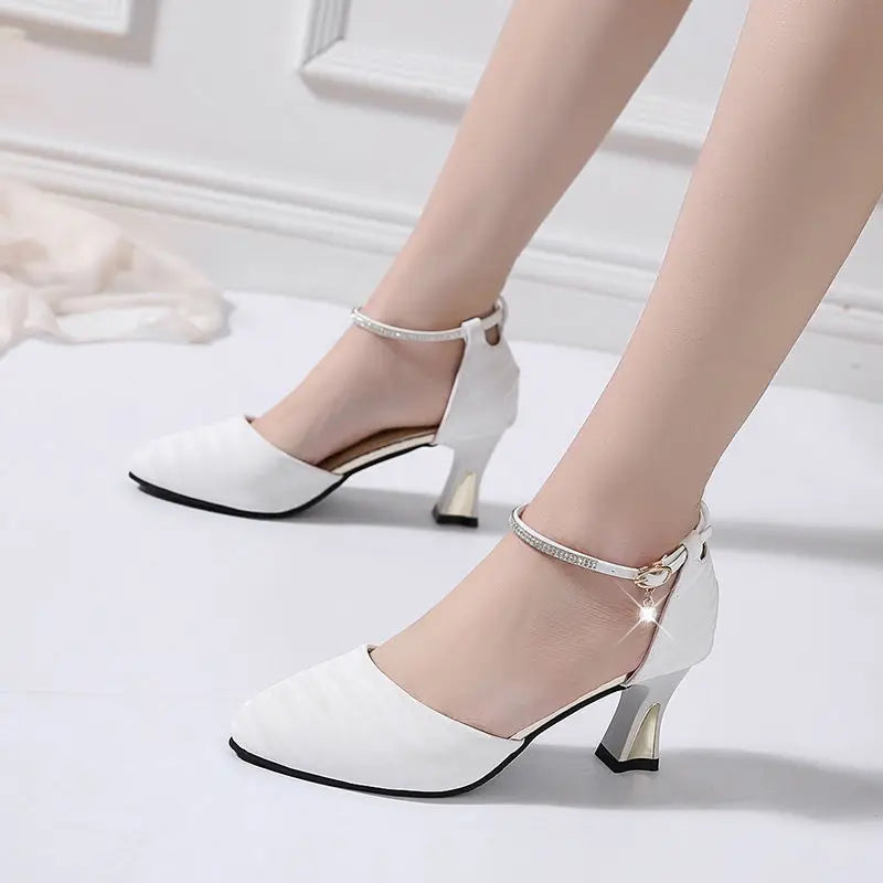 Women Cute Pointed Toe Black Buckle Strap High Heel Shoes Lady Casual Red Comfort Summer Stiletto Heels for Office & Party G6006