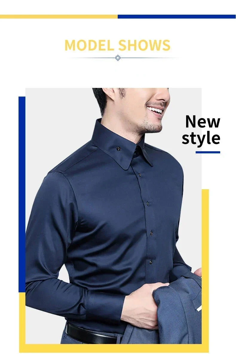 Men's Dress Shirt Autumn Spring Long Sleeve Business Blue Casual Shirts Female Coat Slim-fit Non-ironing Solid Color Black