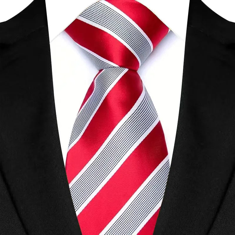 Luxury 8CM Mens Necktie Red Color Solid Stripes Paisley Ties For Man Groom Jacquard Woven Neck Tie For Business Wedding Party