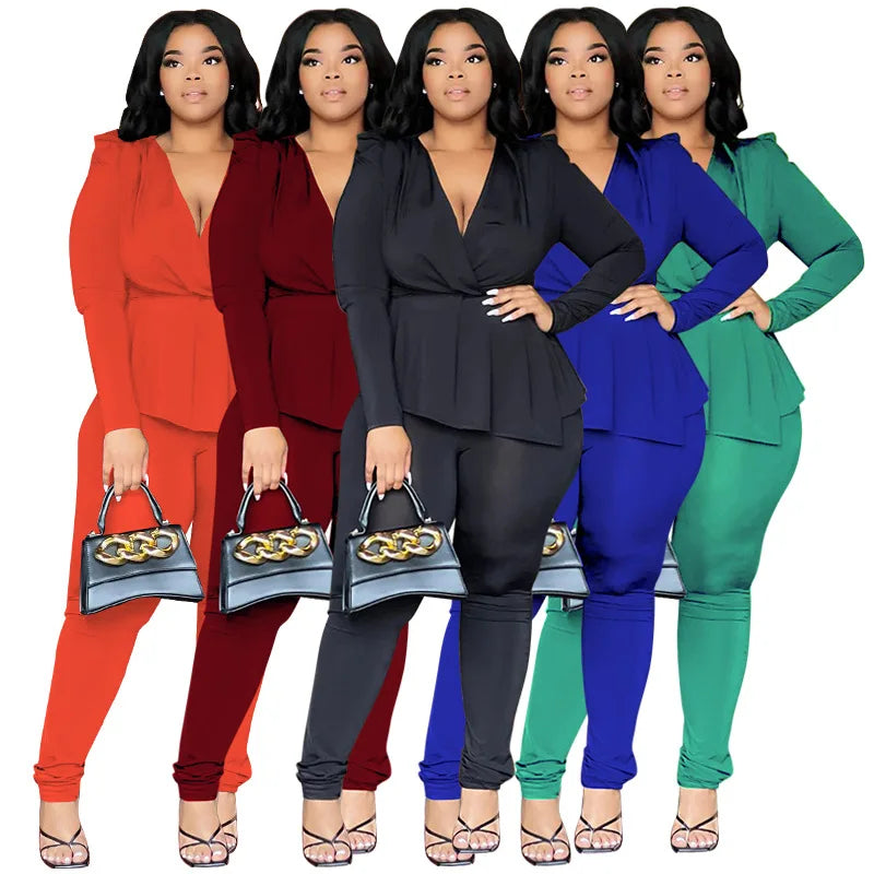 Wmstar Plus Size Two Piece Set Women Clothing Pants Sets Top Leggings Matching Office Lady Fall Clothes