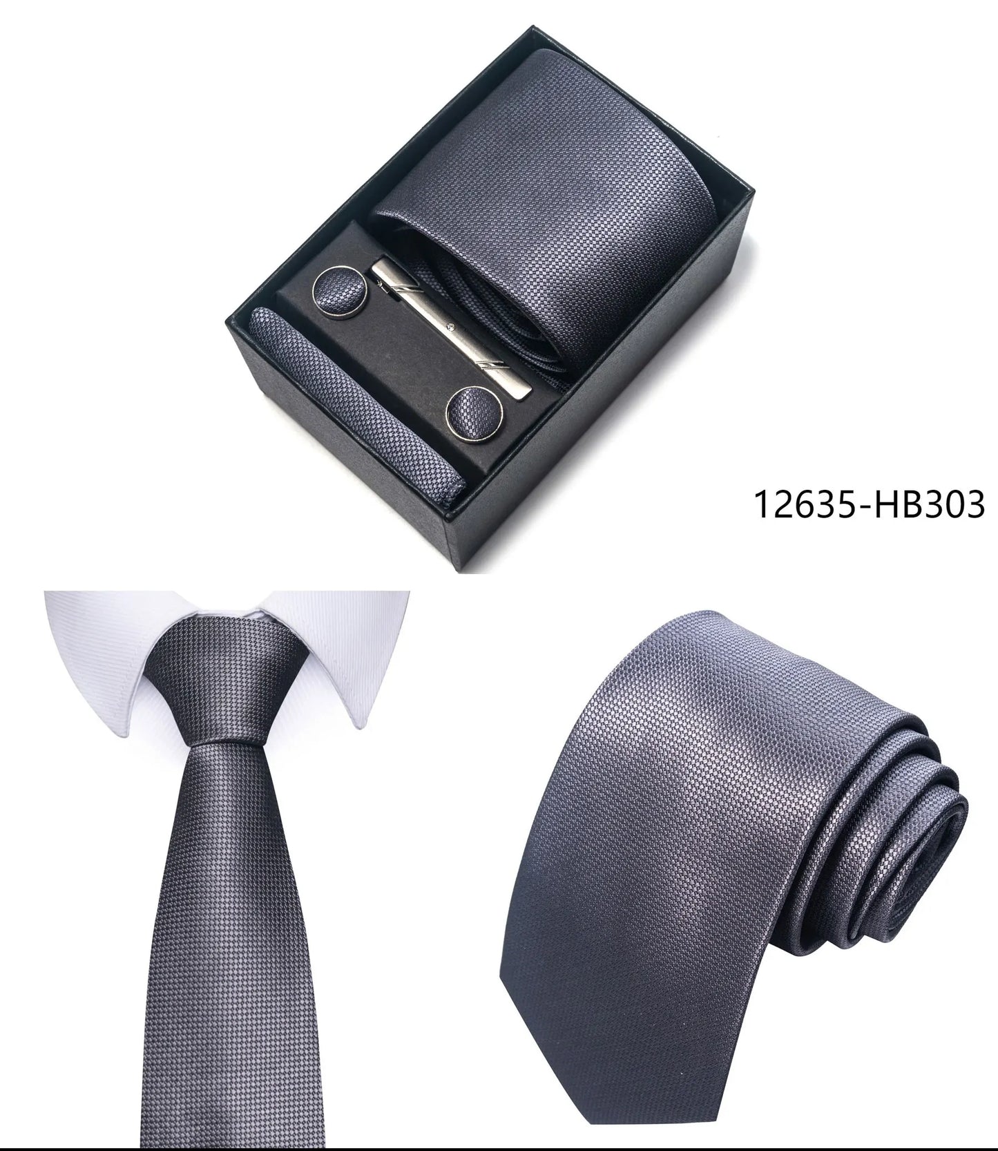 Luxury Brand 8 cm Tie Handkerchief Cufflink Clip Set For Men Wedding Gravata Suit Accessories Holiday Gift Box