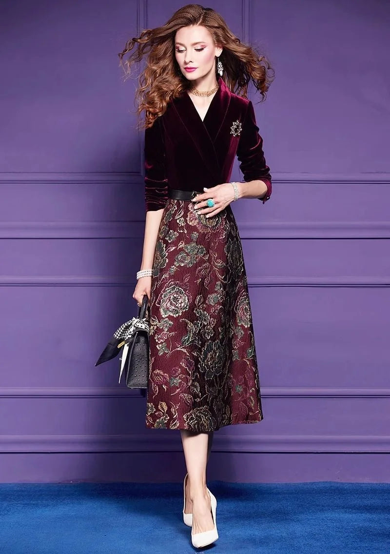 Spring Autumn Dress High End Women's Elegant Dresses Female Jacquard Gold Velvet Korean Slim Evening Party Female Maxi Vestidos