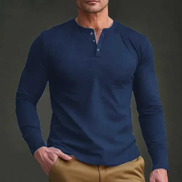 Cross-border Spring and Autumn Clothing European and American Men's T-Shirt Long-sleeved Men's Base Henry Shirt