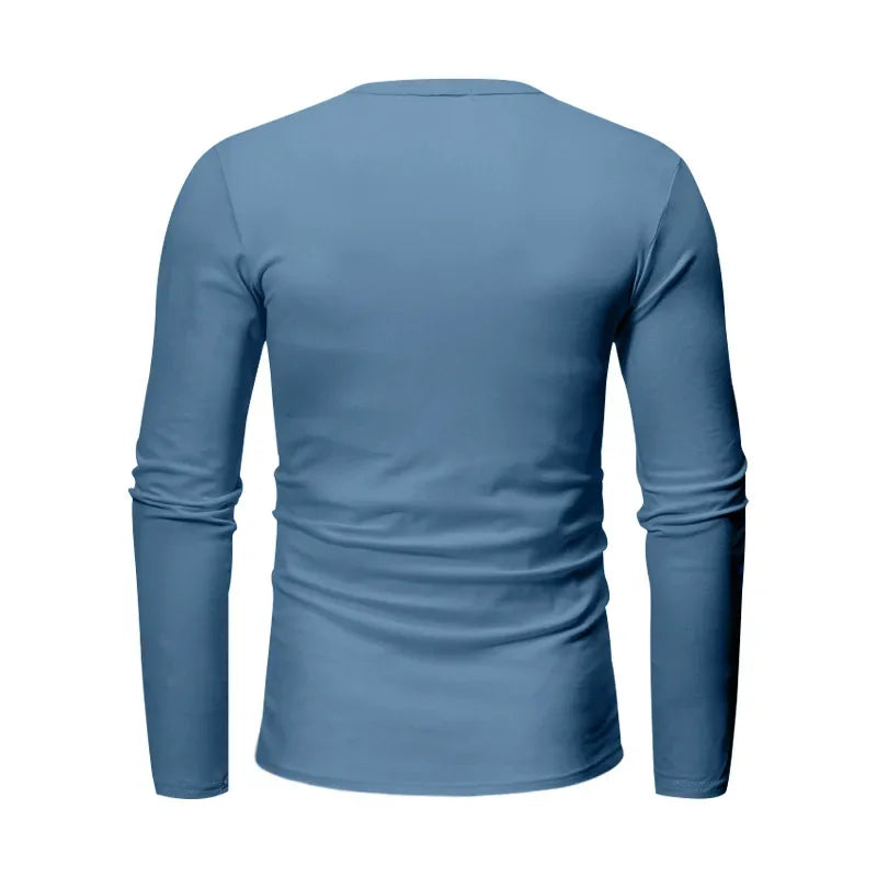 Cross-border Spring and Autumn Clothing European and American Men's T-Shirt Long-sleeved Men's Base Henry Shirt