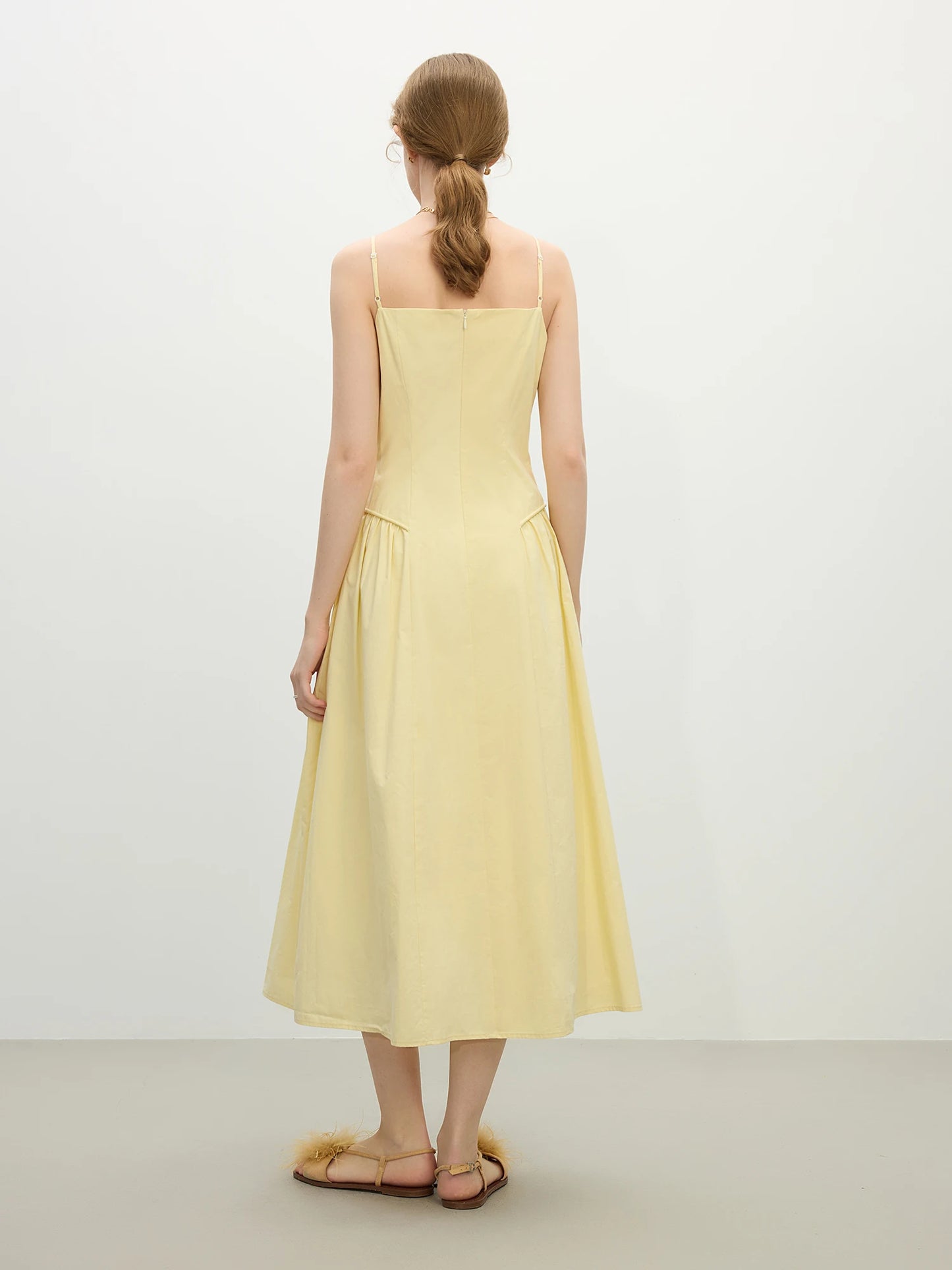FSLE【4 Colors】Women Spring Strappy Dress 100% Cotton Temperament Simple A-LINE Dresses 2025 Spring White Dress 25FS11073