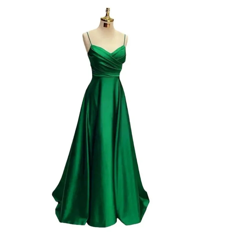 Spring and Summer New Evening Dress Women's Strap Sexy Party Birthday Banquet Evening Dress Temperament Long Satin Dress 2025