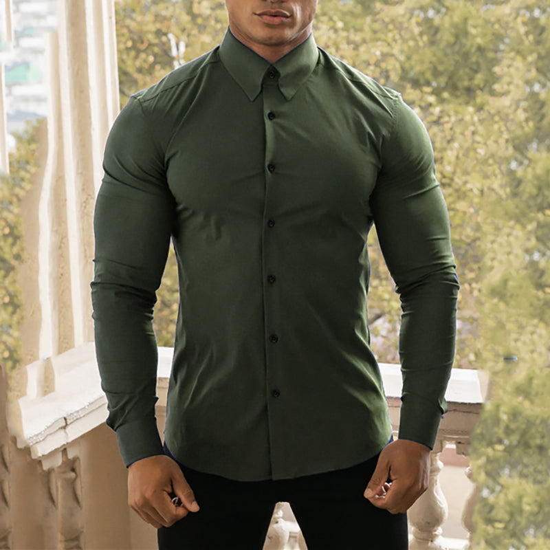 Spring Autumn New Fashion Long Sleeve Shirt Mens Super Slim Fit Luxury Classic Turn-down Single Breasted Business Dress Shirt
