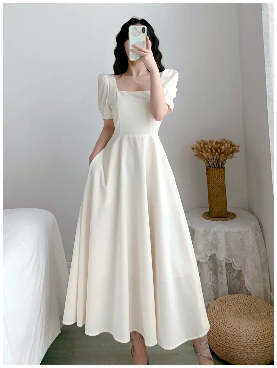 Dresses for Women 2023 Spring New White Dress Women's White Skirt Waist Slimming Temperament Over-the-knee Long Skirt Summer