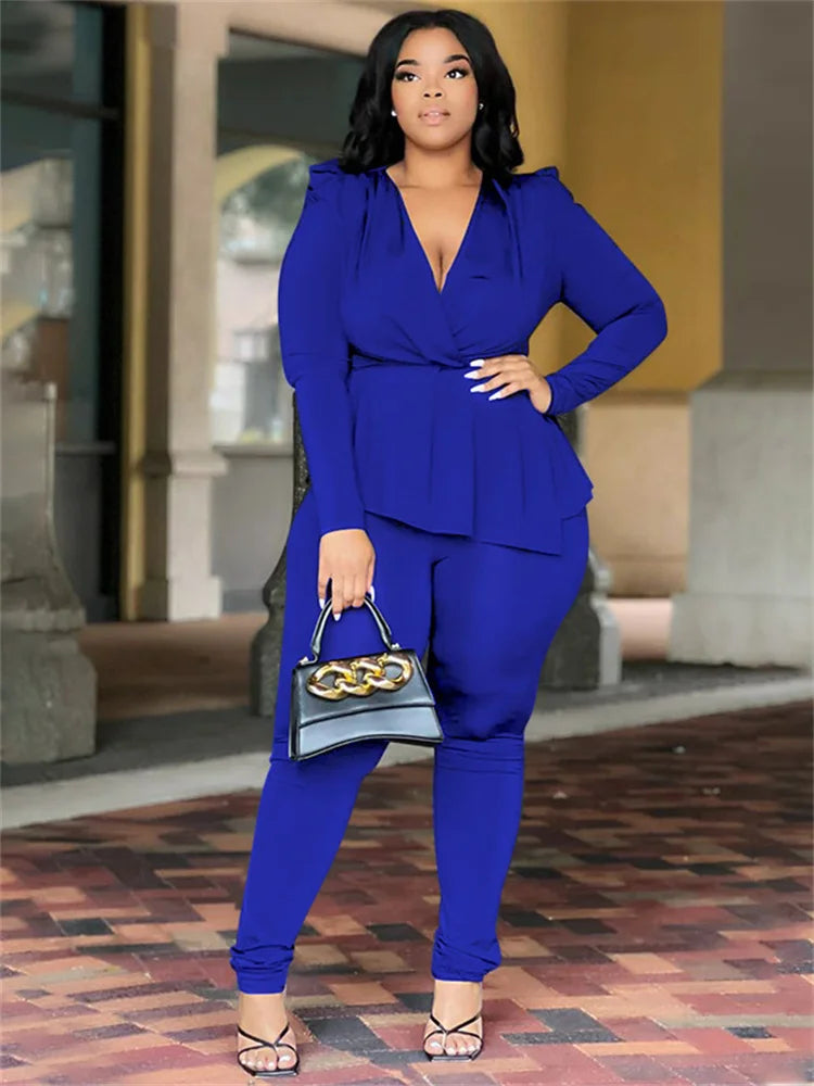 Wmstar Plus Size Two Piece Set Women Clothing Pants Sets Top Leggings Matching Office Lady Fall Clothes
