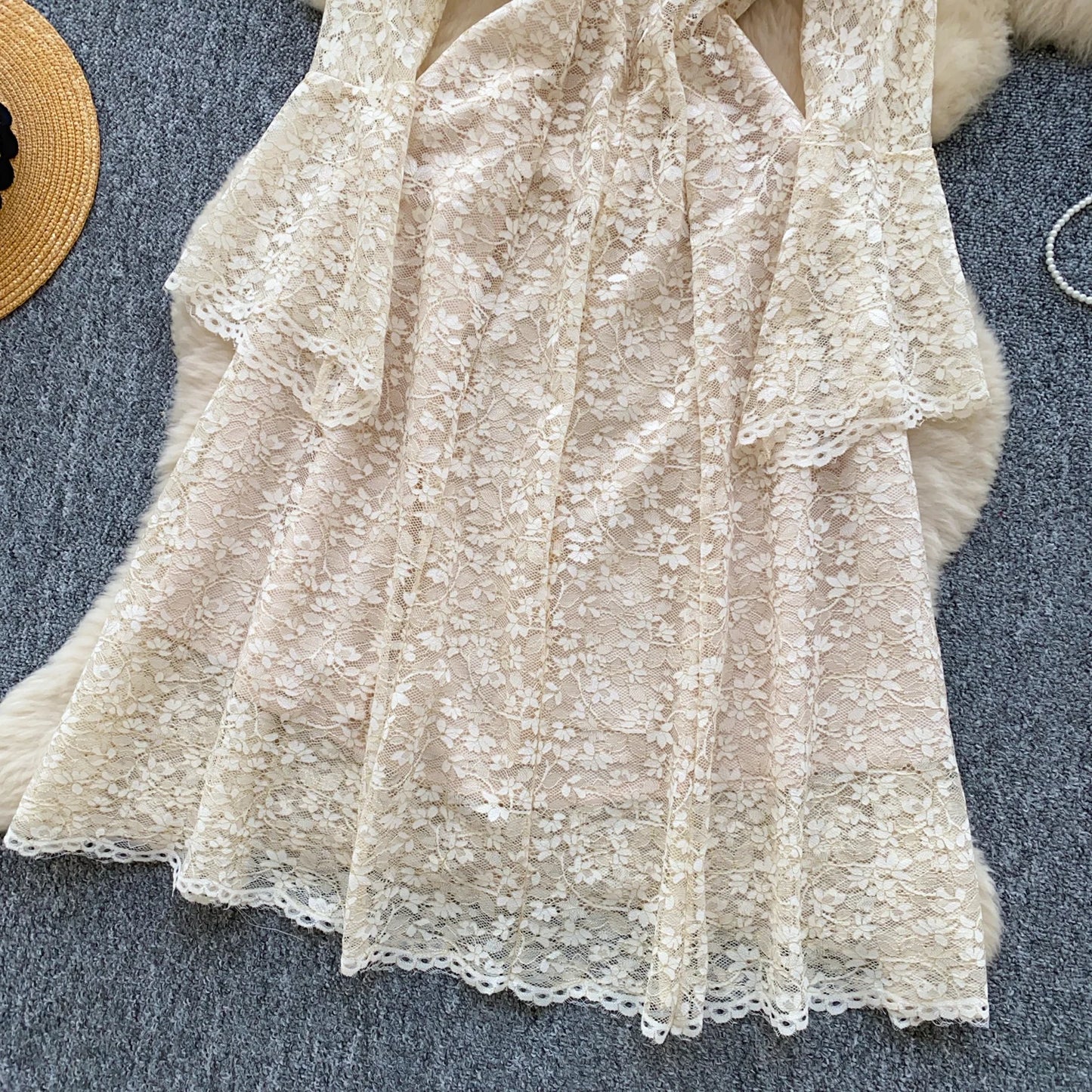 Spring France Elegant Vintage High End Evening Dress Women 3D Flower Lace Hollow Out Party Dress Female Casual Chic Clothing New