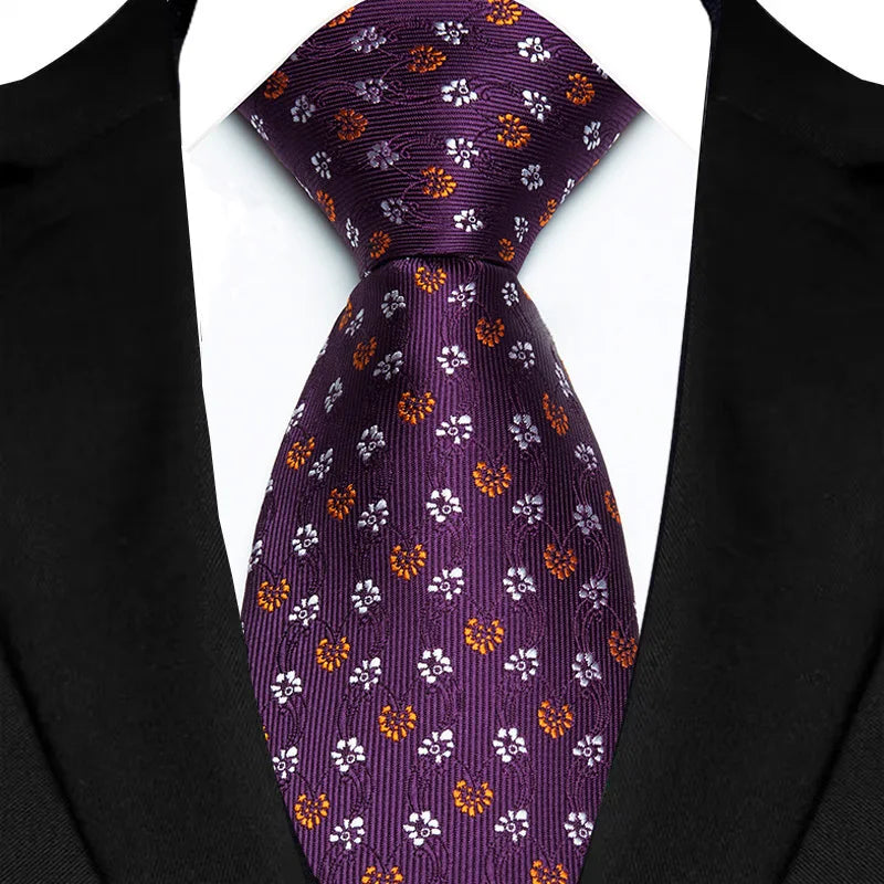 Luxury 8CM Mens Necktie Purple Color Stripes Floral Plaid Ties For Man Groom Jacquard Woven Neck Tie For Business Wedding Party