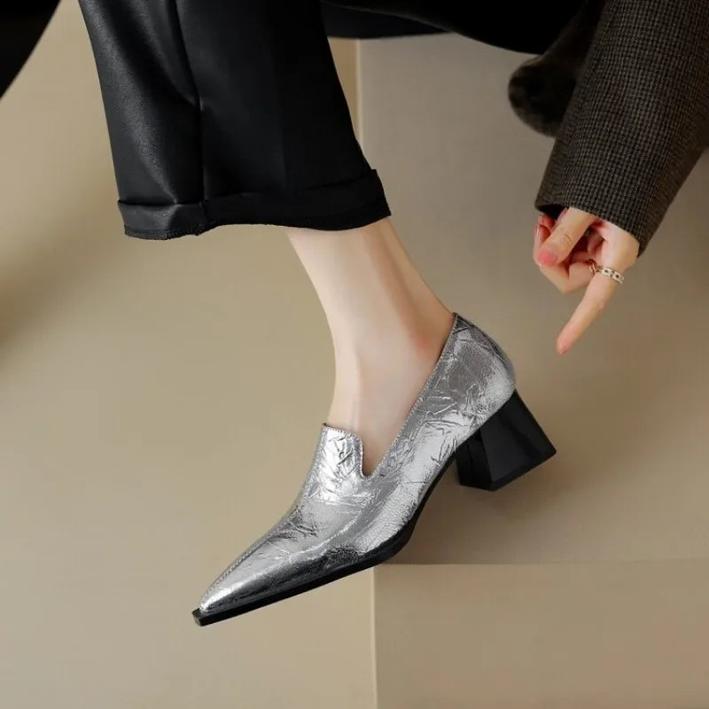 2025 Sapatos Femininas Women Light Weight European Stylish Elegant Black Square Heel Shoes Lady Casual Office Party Shoes