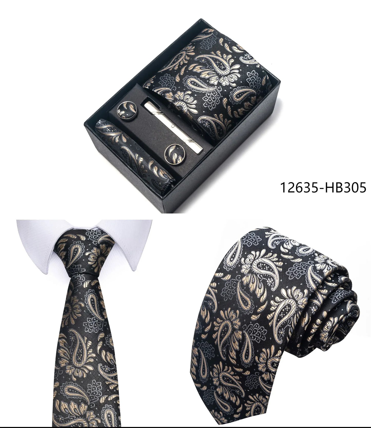 Luxury Brand 8 cm Tie Handkerchief Cufflink Clip Set For Men Wedding Gravata Suit Accessories Holiday Gift Box