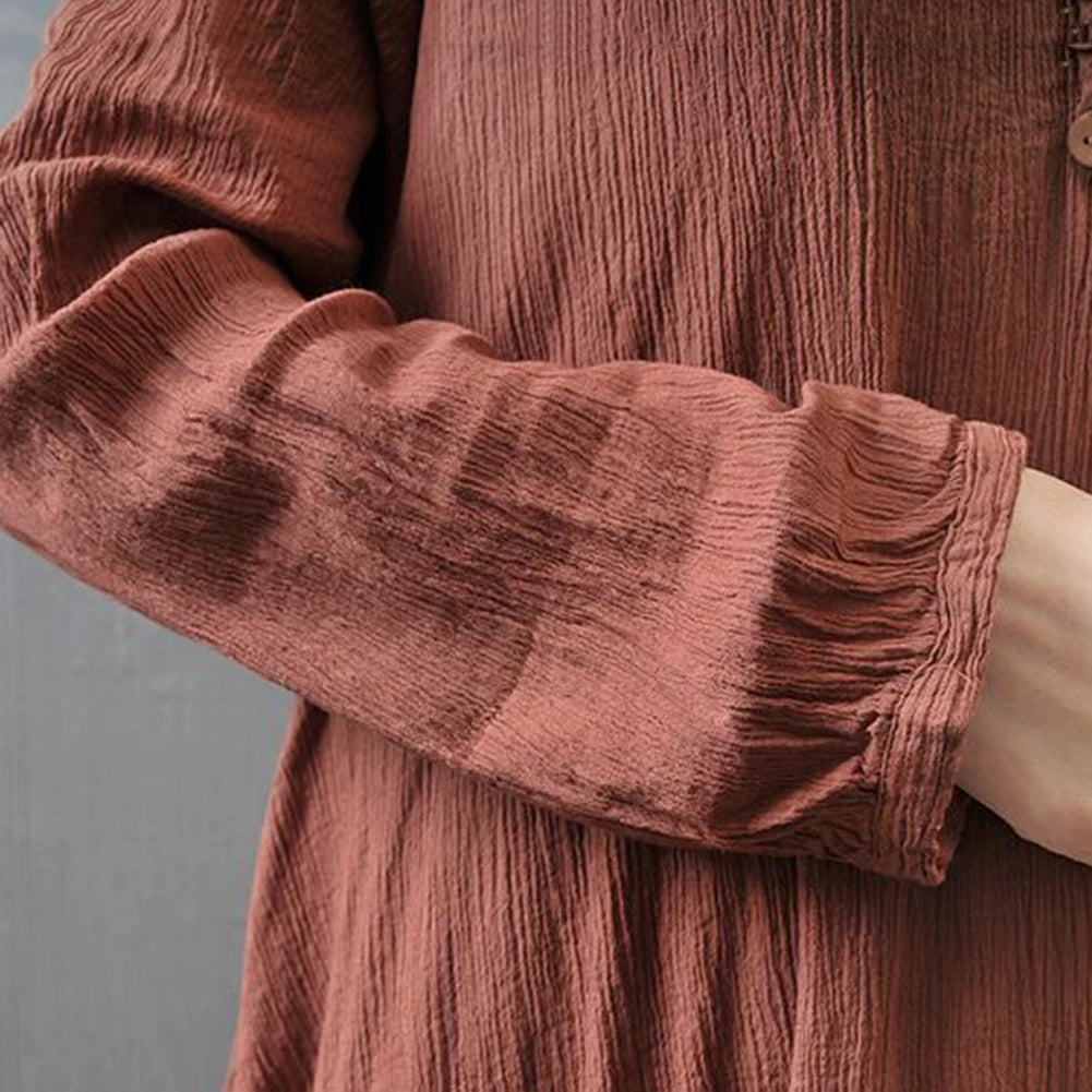 Anself Spring Fashion Women Casual Loose Dress Solid Color Long Sleeve Oversized Ladies Dresses Plus Size Boho Long Maxi Dress