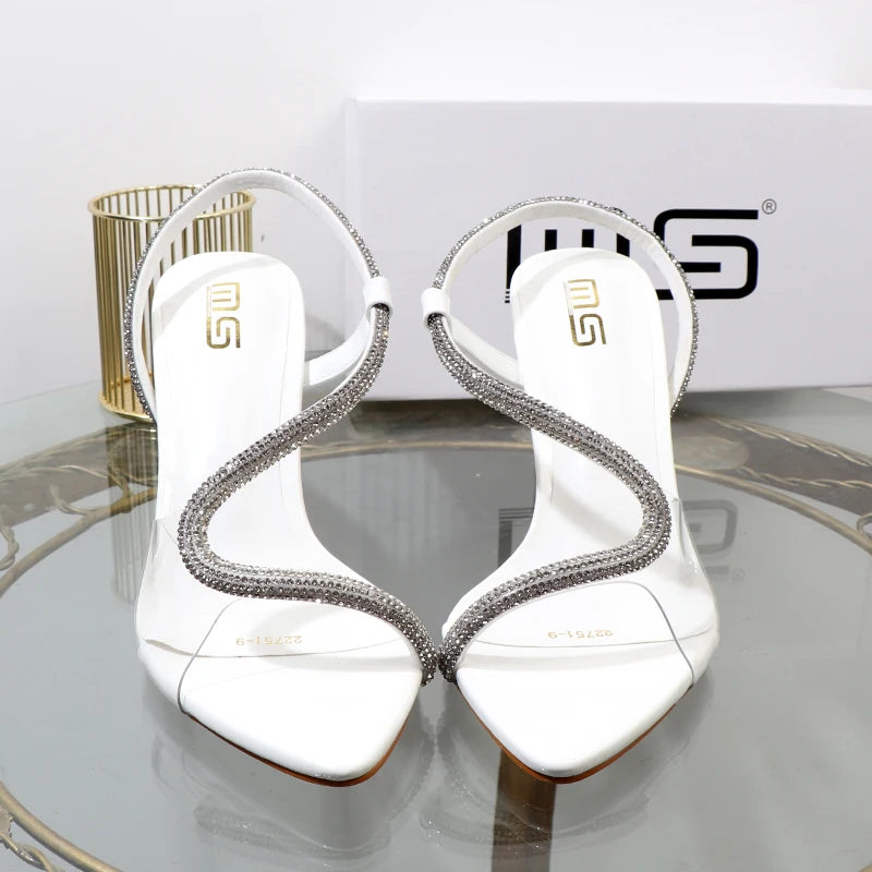 elegant woman heeled shoes sandals in autumn 2023 pointed rhinestones with stiletto heels transparent belts to wear women shoes