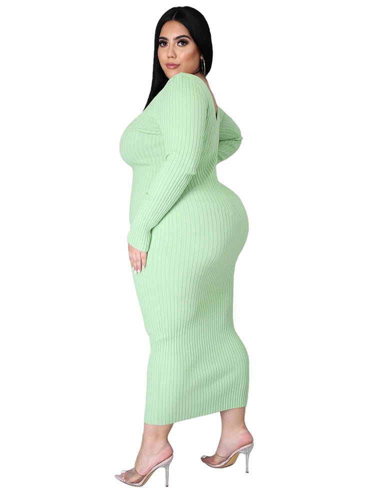 Ladies Knitted Sweater Dress Midi Dress Long Sleeves Chic and Elegant Plus Size Dresses for Women 4xl 5xl