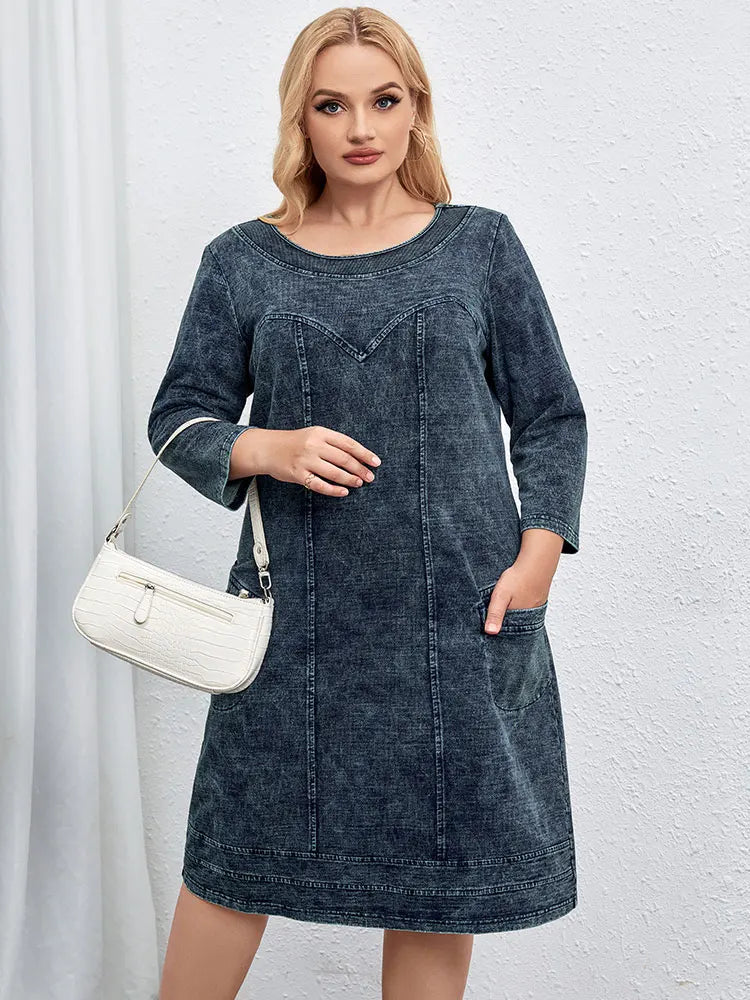 Women's plus Size Casual Denim Dress Loose Fit Mini Dress Multiple Colors Available