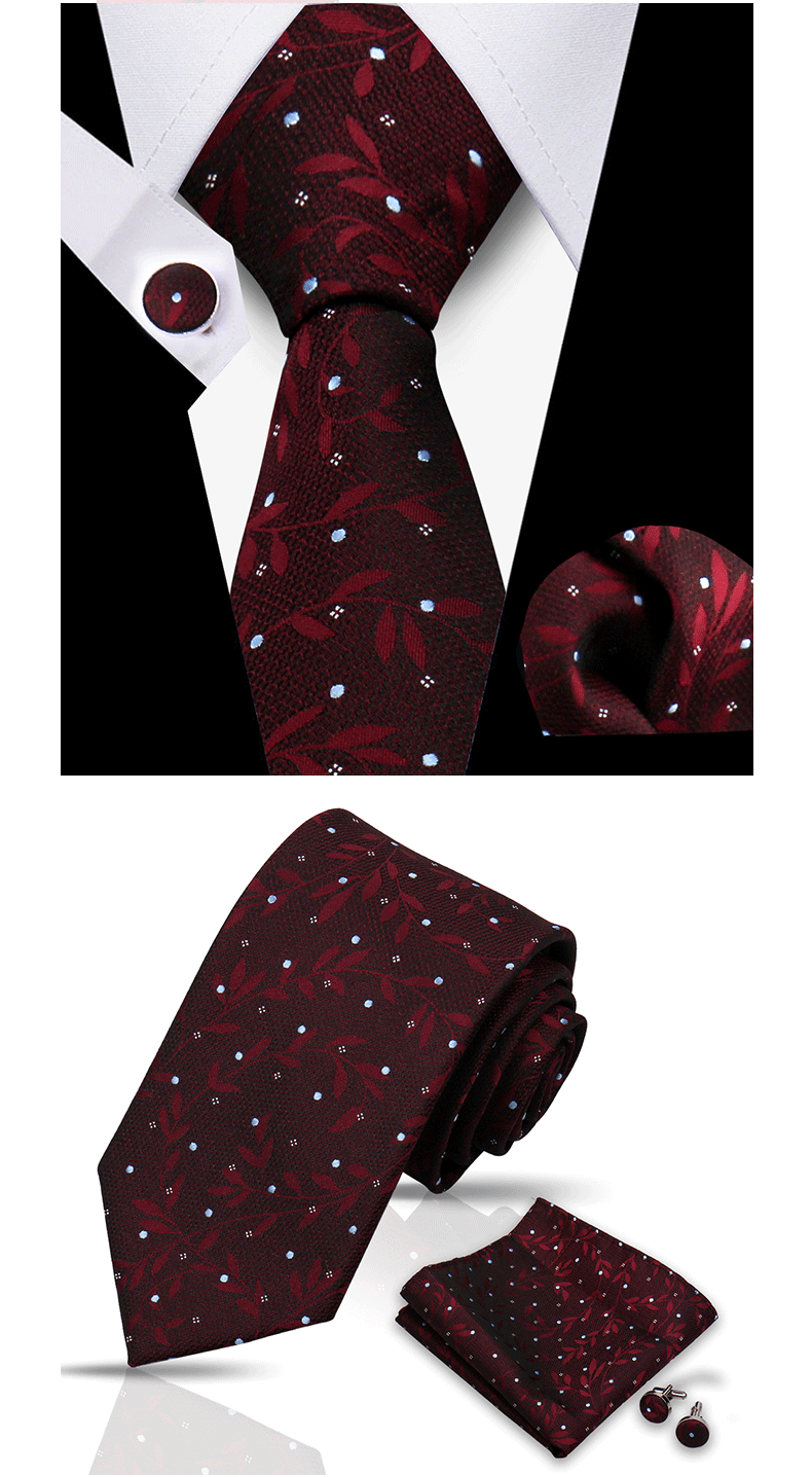 Tie For Men Classic Plaid Handkerchiefs Red Necktie Cufflinks For Men Blouse Business Wedding Accessories Women Collar Man Gift