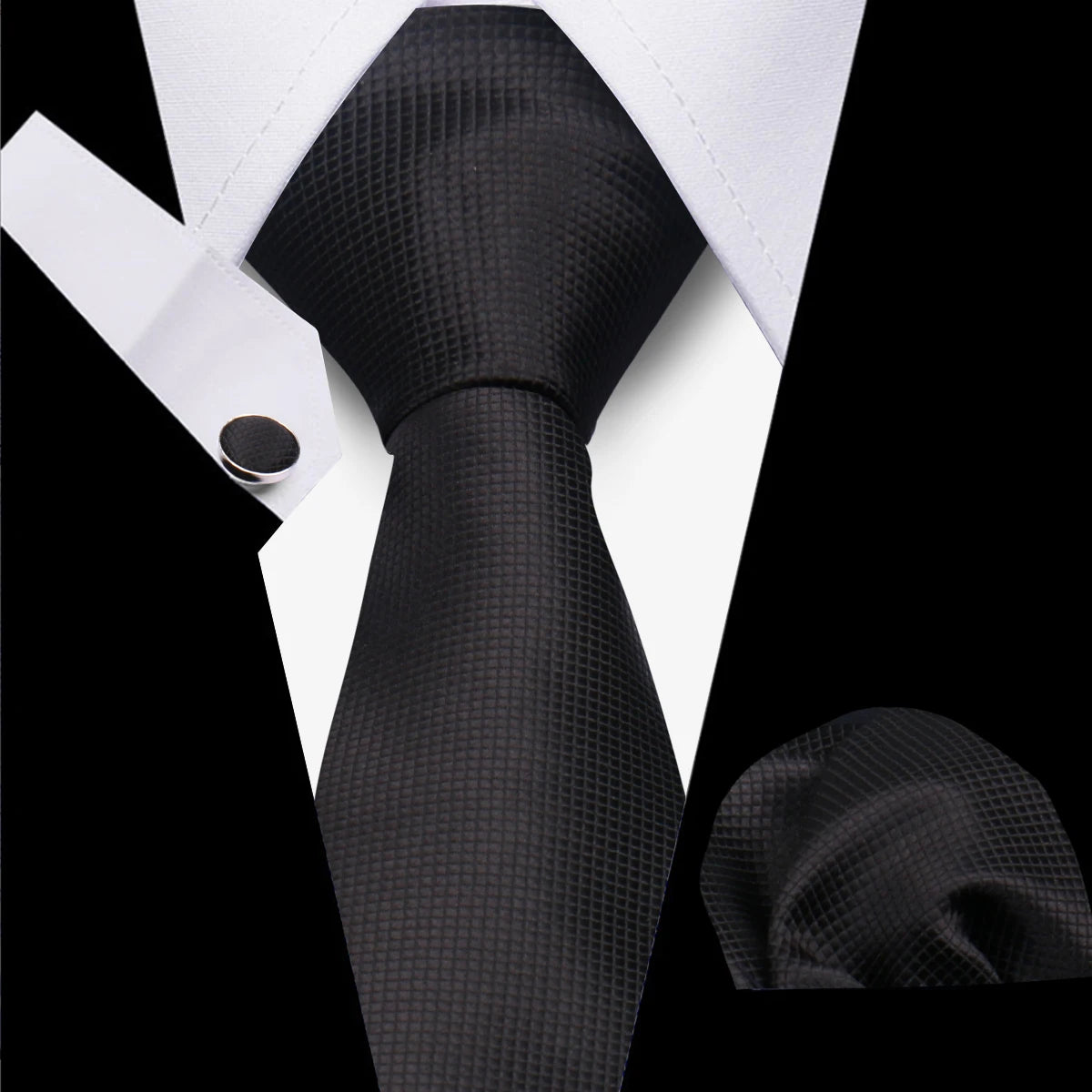 Classic Elegant Ties For Men Fashion Gifts Striped Solid Necktie Handchief Cufflink 3 Pcs Set Wedding Business Suit Accessories