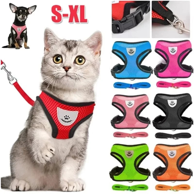Pet Cat Dog Harness with Lead Leash Adjustable Vest Polyester Mesh Breathable Harnesses Reflective for Small Dog Cat Accessorie