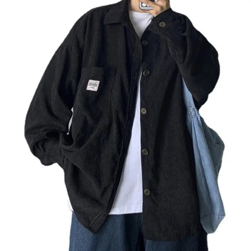 Spring Shirt Single-breasted Placket Casual Warm Corduroy Patch Pocket Men Tops Men Tops for Work