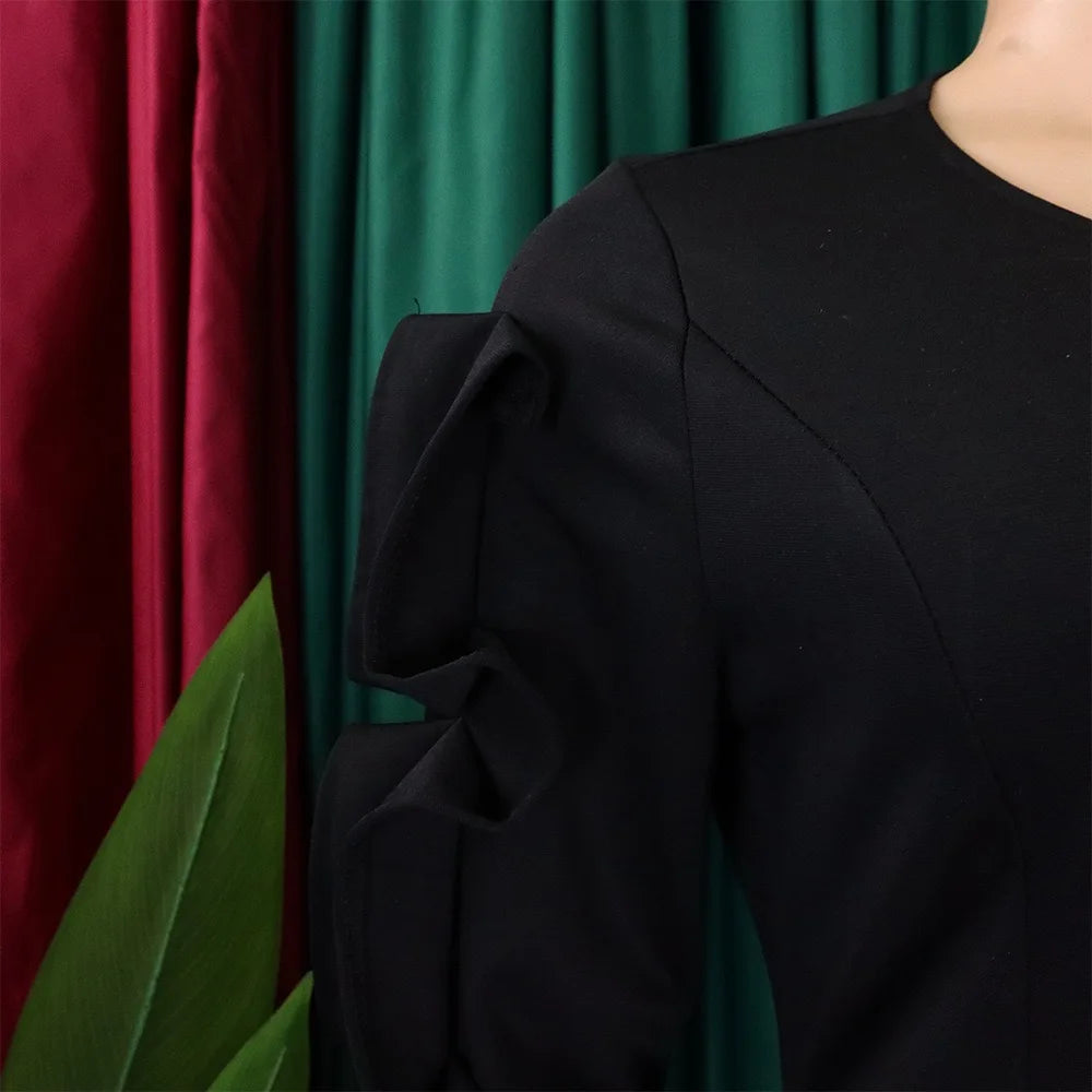 Elegant Office Dresses for Woman 2024 New O Neck Petal Sleeve Sheath Package Hips Mid Calf Formal Business Work Wear Dress Midi