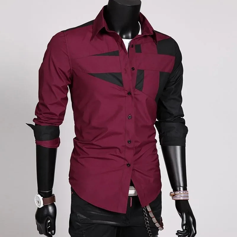 Wholesale 2021 Fashion Spring Summer Casual Business Men\'s Irregular Patchwork Camisa Masculina Slim Long Sleeve Dress Shirts
