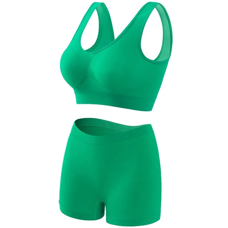 Seamless Bra Set Women Low Waist Underwear Female Tanks Bra Top Sexy Boyshort Panties Girls Casual Sports Lingerie Set Intimates