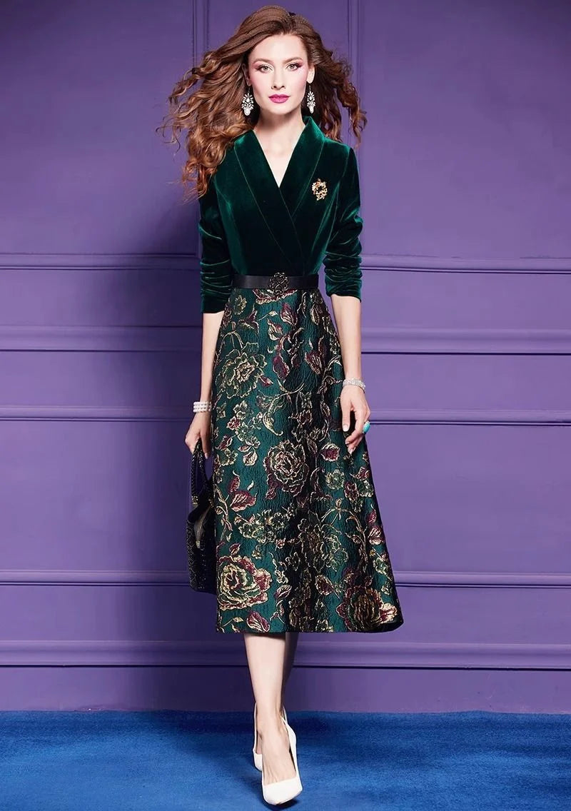 Spring Autumn Dress High End Women's Elegant Dresses Female Jacquard Gold Velvet Korean Slim Evening Party Female Maxi Vestidos